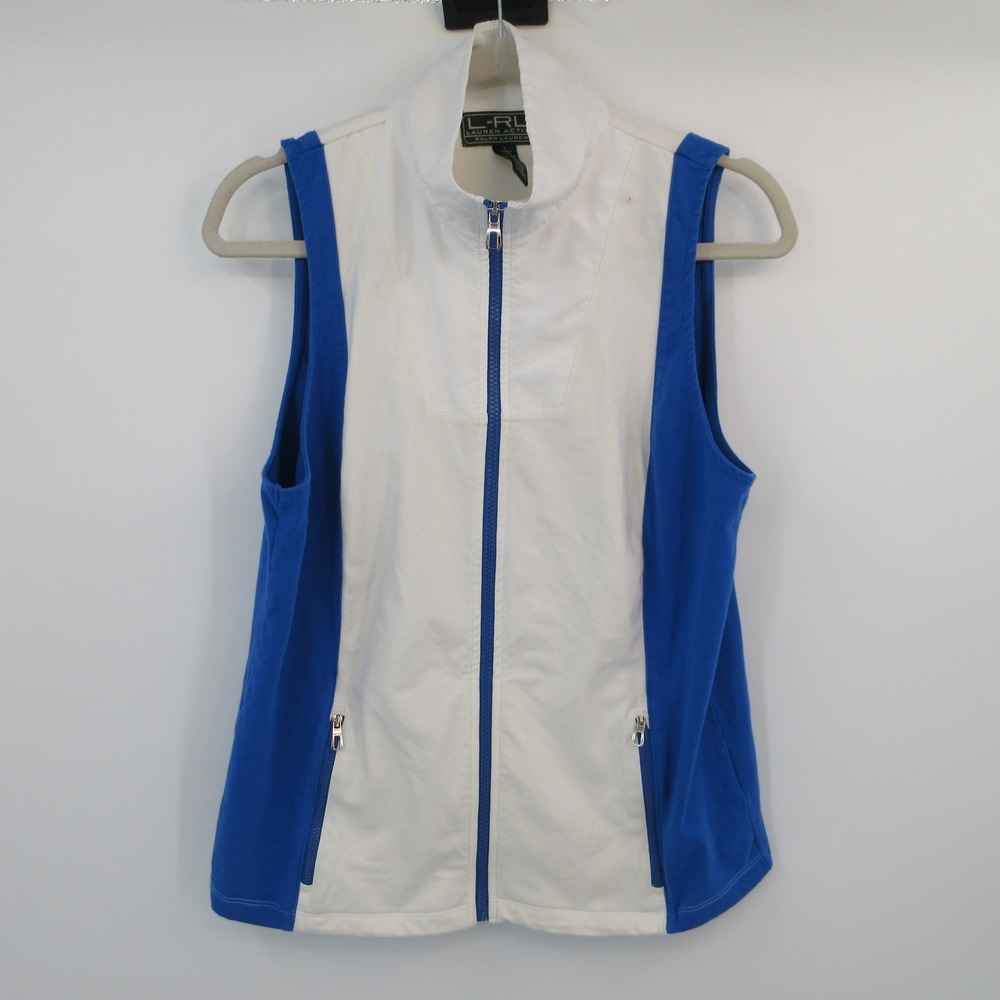 Lauren Ralph Lauren Active Womens Vest White Blue Colorblock Zip Mock Neck L